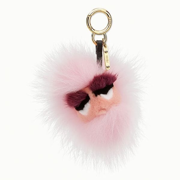 Fendi Pink Bag Bug Charm with Face Fox Fur