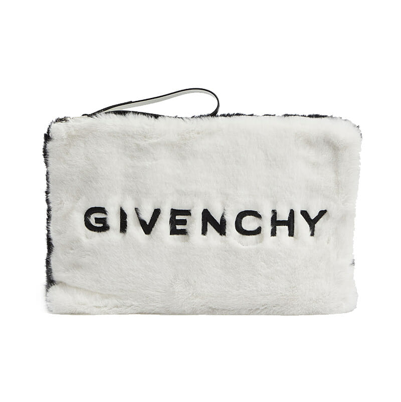 Givenchy Large Logo Faux Fur Clutch Bag - Black and White - Handbagholic