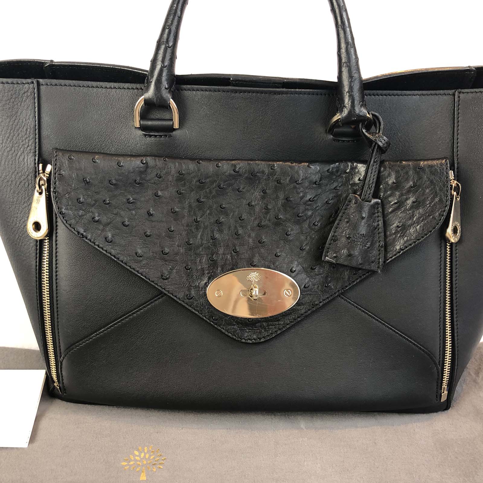 Large Mulberry Willow Black Calf Leather / Ostrich Bag Handbagholic