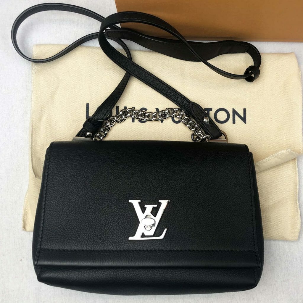 Louis Vuitton Lock Me BB Bag Black Leather with Silver Hardware