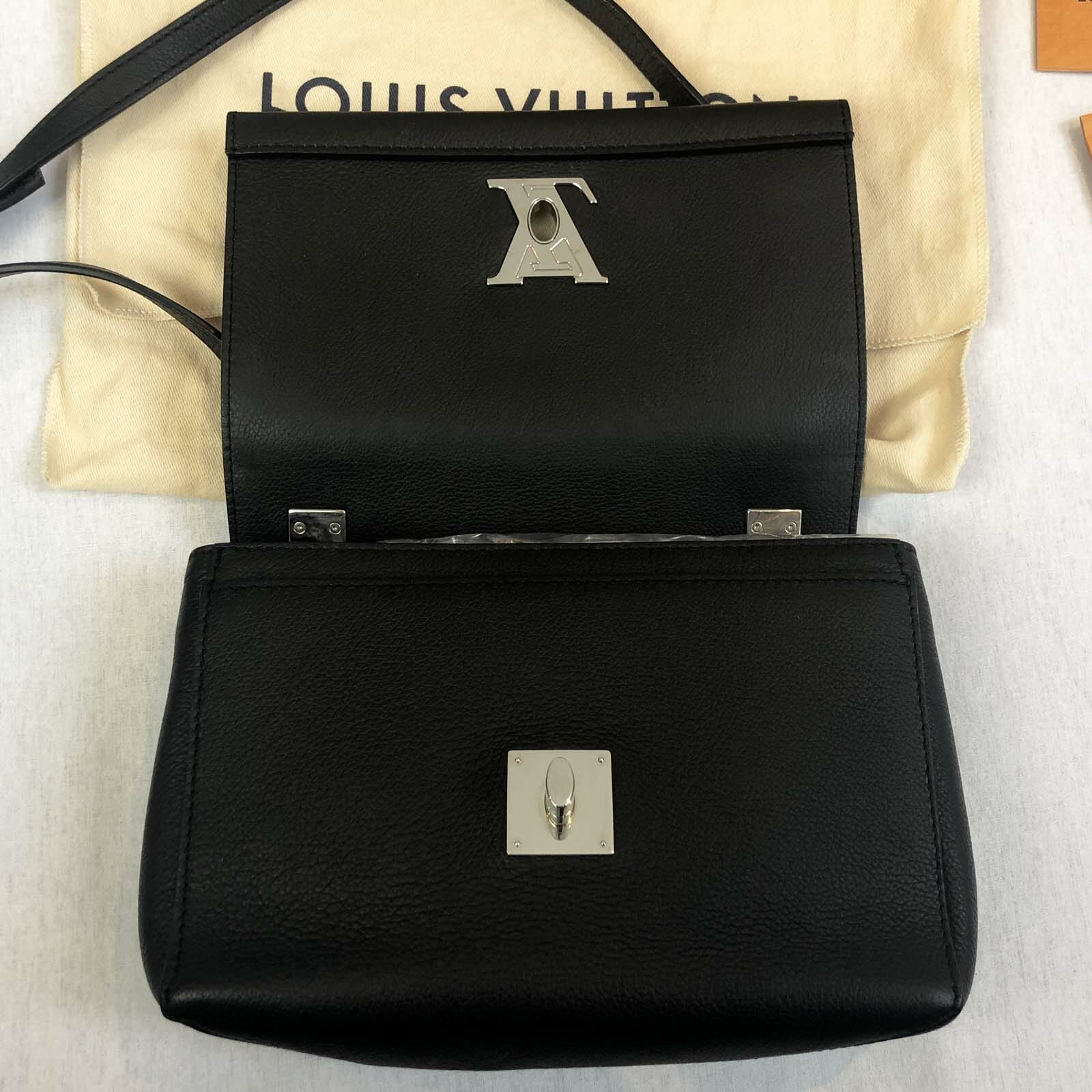 Louis Vuitton Lock Me BB Bag - Black Leather with Silver Hardware - Handbagholic