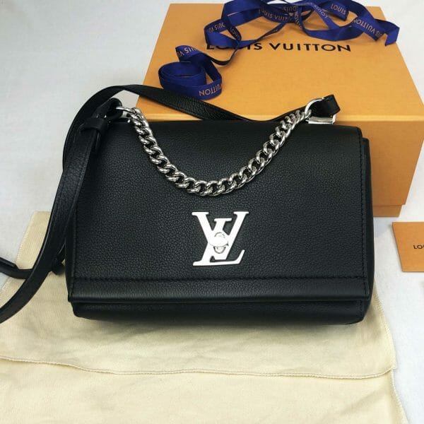 Louis Vuitton Lock Me BB Bag - Black Leather with Silver Hardware