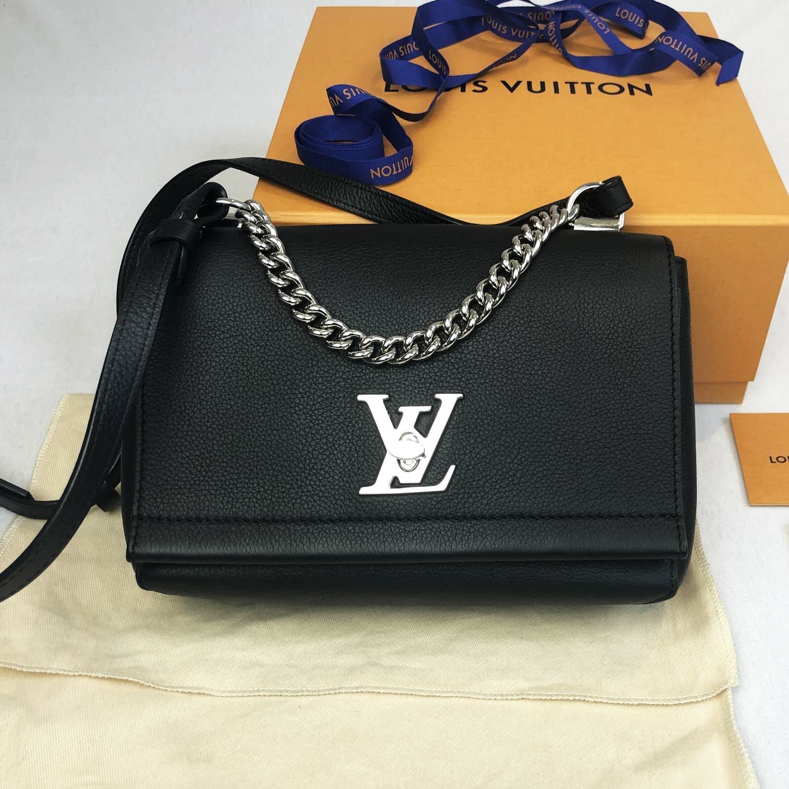 Louis Vuitton Lock Me BB Bag - Black Leather with Silver Hardware - Handbagholic