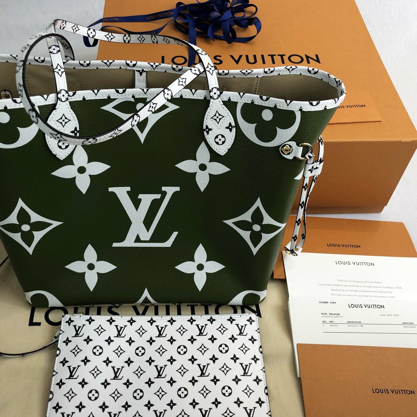 Louis Vuitton Neverfull Giant Monogram Khaki/Cream WITH POUCH