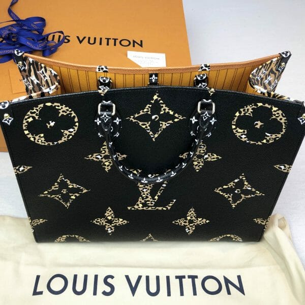 Louis Vuitton Jungle On The Go Black Tote Bag Authentic Orange front black
