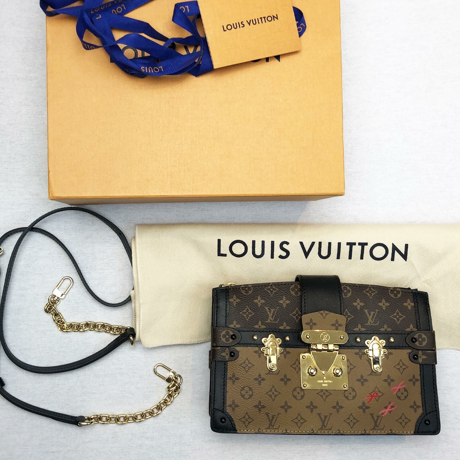 Louis Vuitton Trunk Clutch Bag Cloth with Shoulder Strap