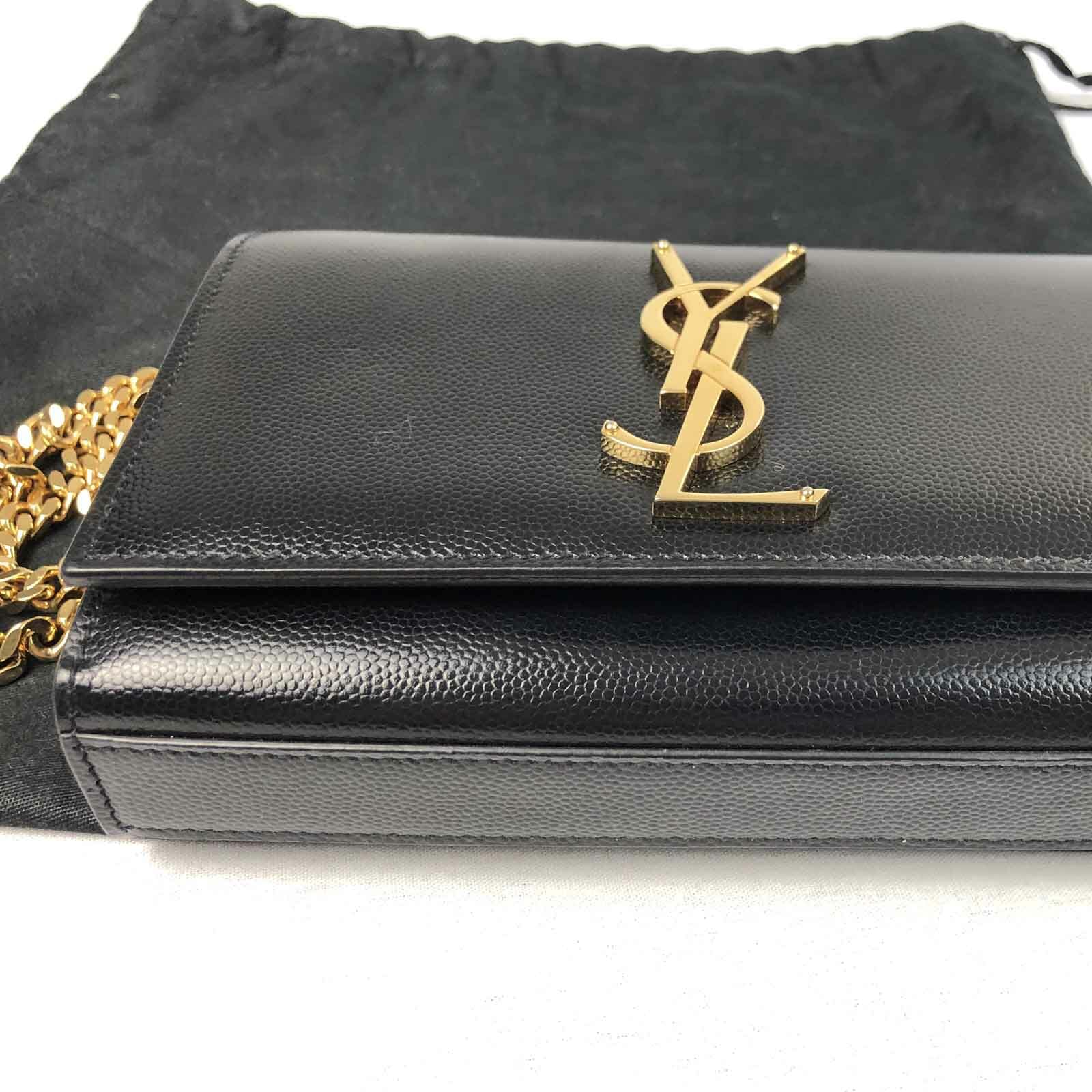Saint Laurent YSL Mini Kate Bag Grain De Poudre Black and Gold