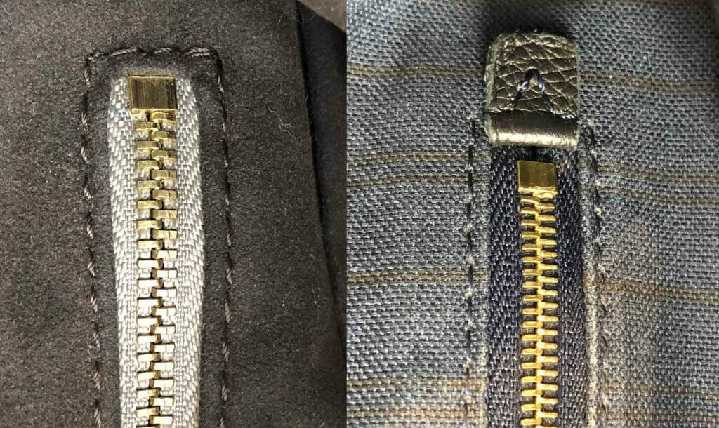 Detailed image of Louis Vuitton Artsy fake and authentic internal zipper compartment