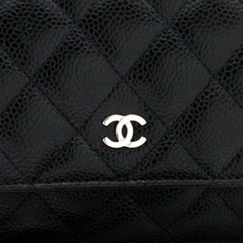 Chanel red caviar leather wallet on chain ( WOC ) with silver hardware