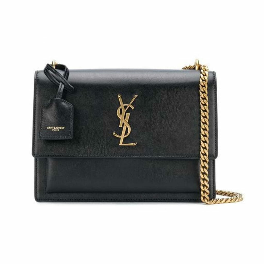 YSL Saint Laurent Sunset Medium Bag Black and Gold - Handbagholic