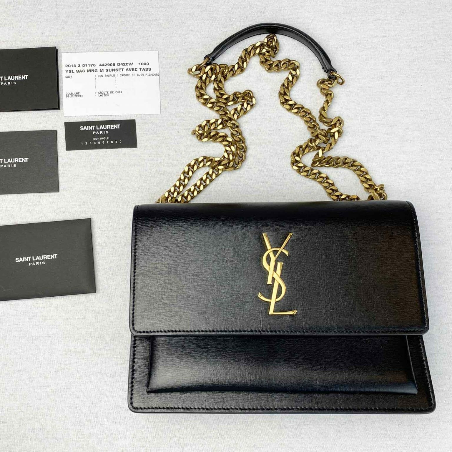 YSL Saint Laurent Sunset Medium Bag Black and Gold - Handbagholic