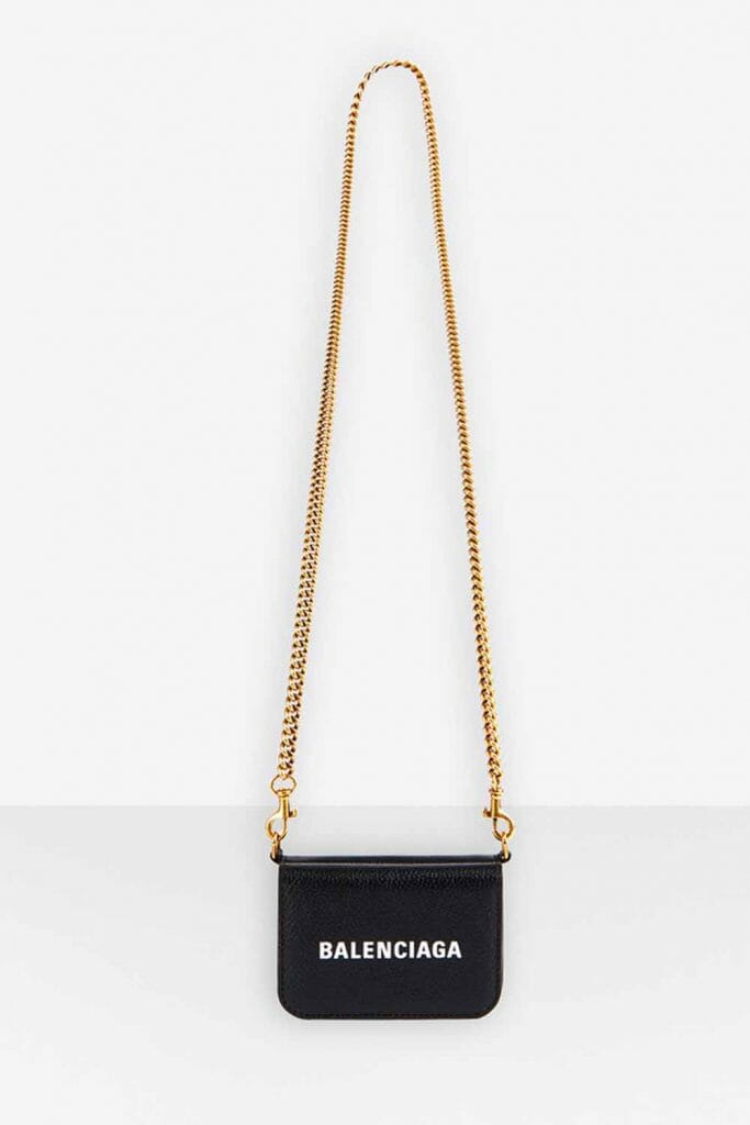 Tiny Balenciaga cash mini wallet on crossbody chain