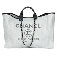 CHANEL Deauville Tote Grey Canvas Large Silver Hardware 2017 - BoutiQi Bags