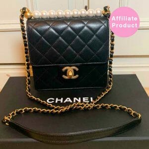 Chanel Pearl Mini Flap Bag Black Calf leather