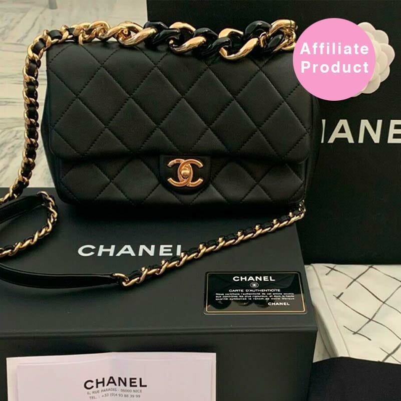 chanel black purse with gold chain