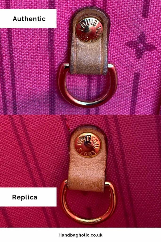 authentic vs replica hardware inside clip comparison on lv neverfull mm bag