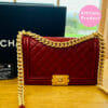 Chanel old medium boy bag burgundy dark red gold hardware