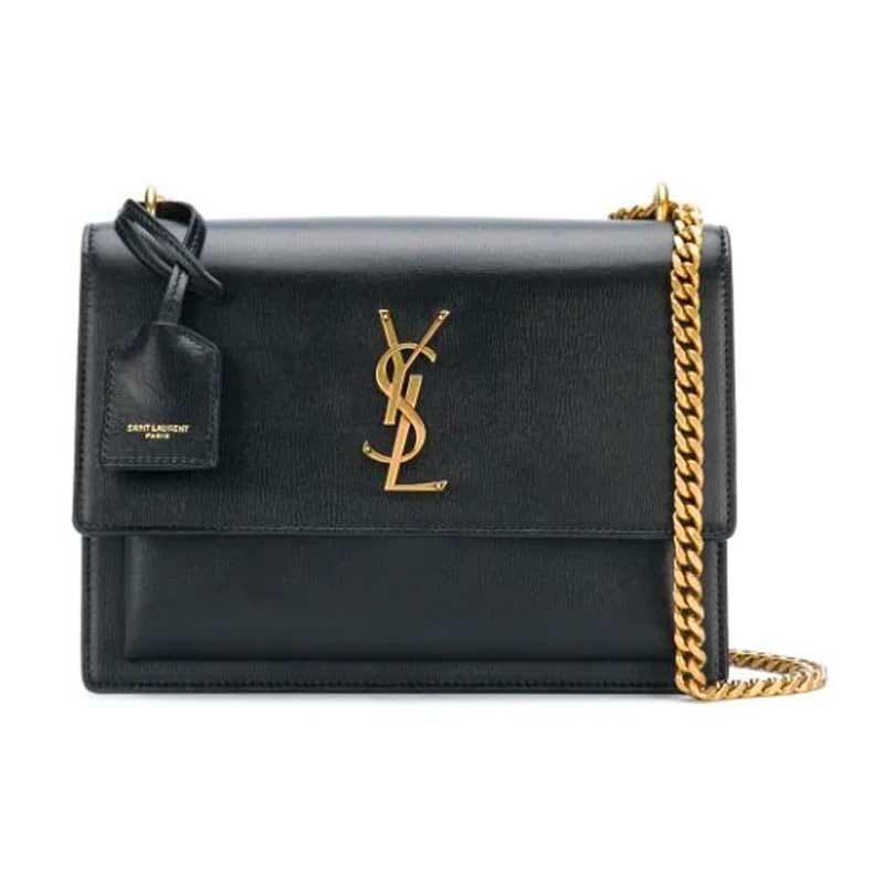 Saint Laurent Sunset Medium Chain Bag For Women 8.6in/22cm Black