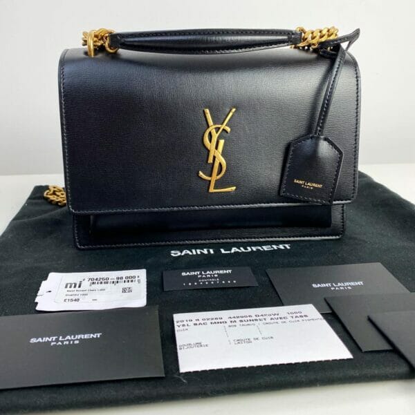 Saint Laurent Medium Black and Gold Sunset Bag Handbagholic