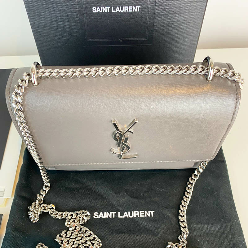 Saint Laurent Ysl Sunset Medium Chain Bag in Gray
