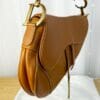 Dior Saddle Bag Tan Camel Gold Hardware on person model side
