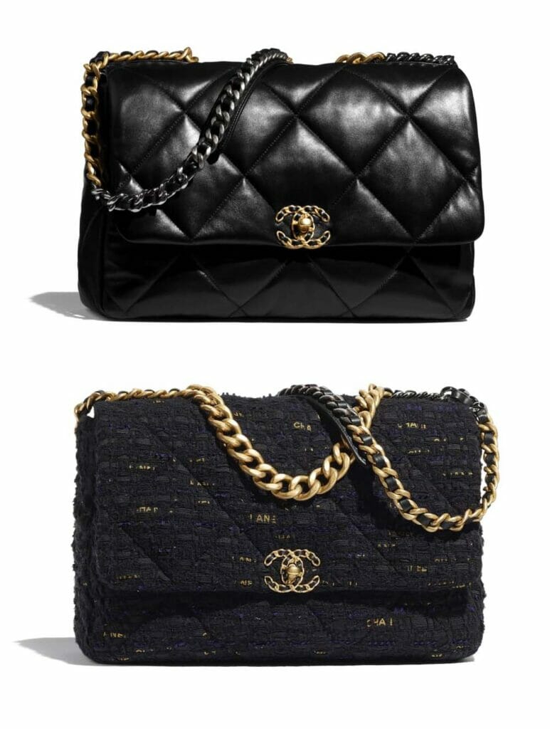 Chanel 19 maxi flap bag leather and tweed