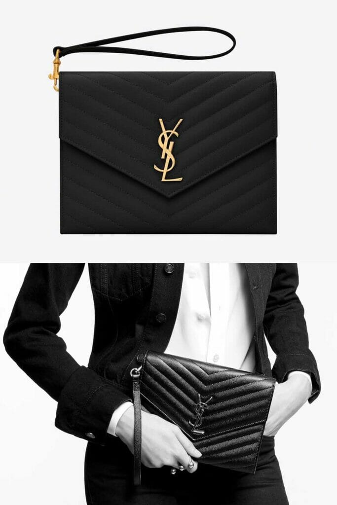 Saint Laurent quilted cassandre clutch bag black