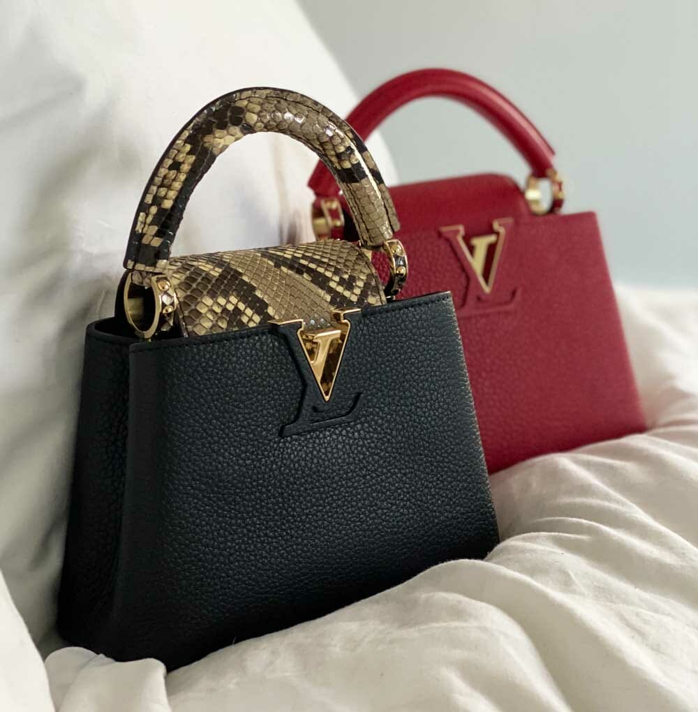 Is Louis Vuitton Cruelty-free snakeskin handle leather capucines mini bag