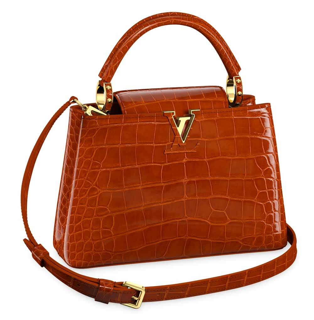 louis vuitton crocodile leather capucines bag caramel and gold