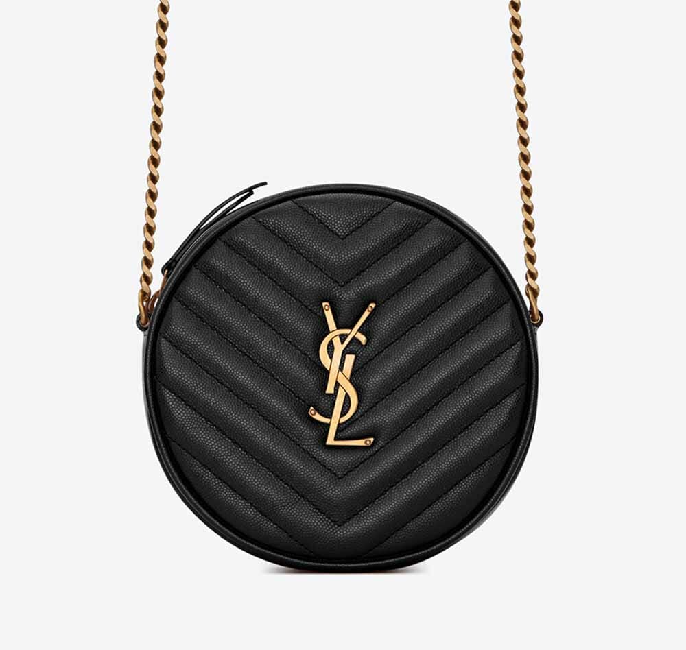 YSL Vinyle black round bag gold hardware