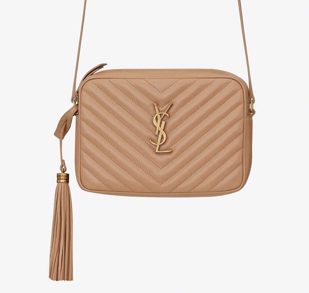 YSL Lou camera bag in nude with gold hardware