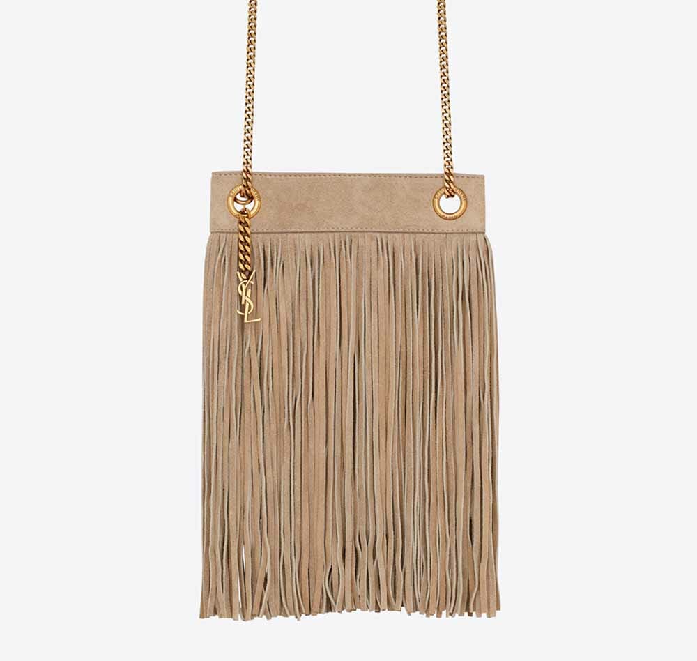 Saint Laurent Grace small chain tassel bag in taupe