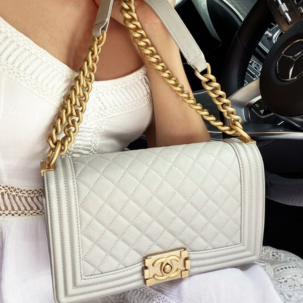 Medium Chanel Boy Bag grey and gold hardware