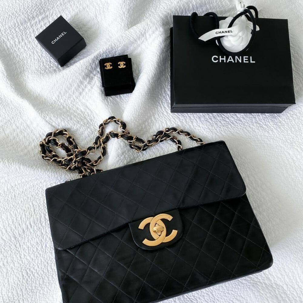 CHANEL Classic Flap Jersey Fabric Shoulder Bag Black