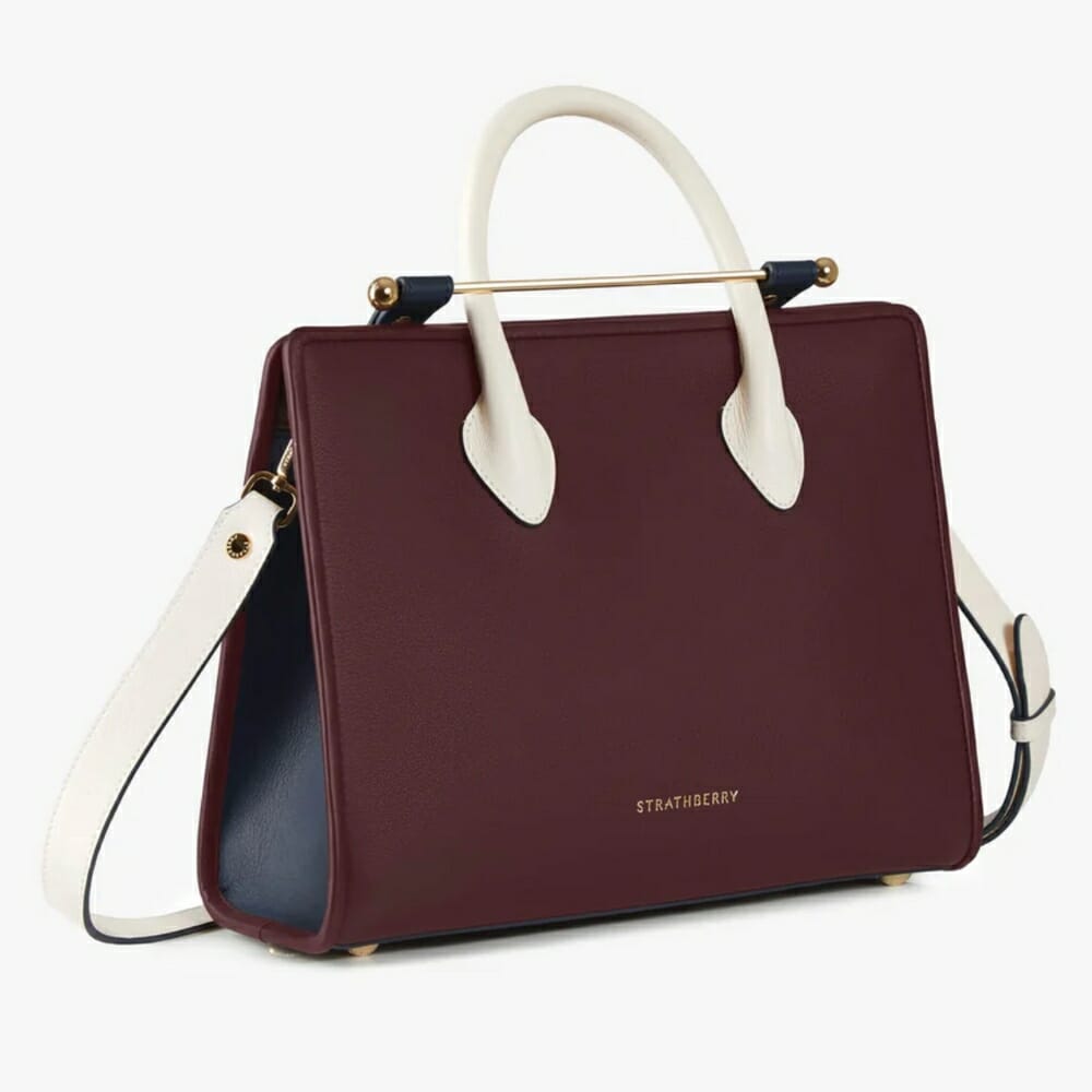 Strathberry Midi Tote BurgundyNavyVanilla