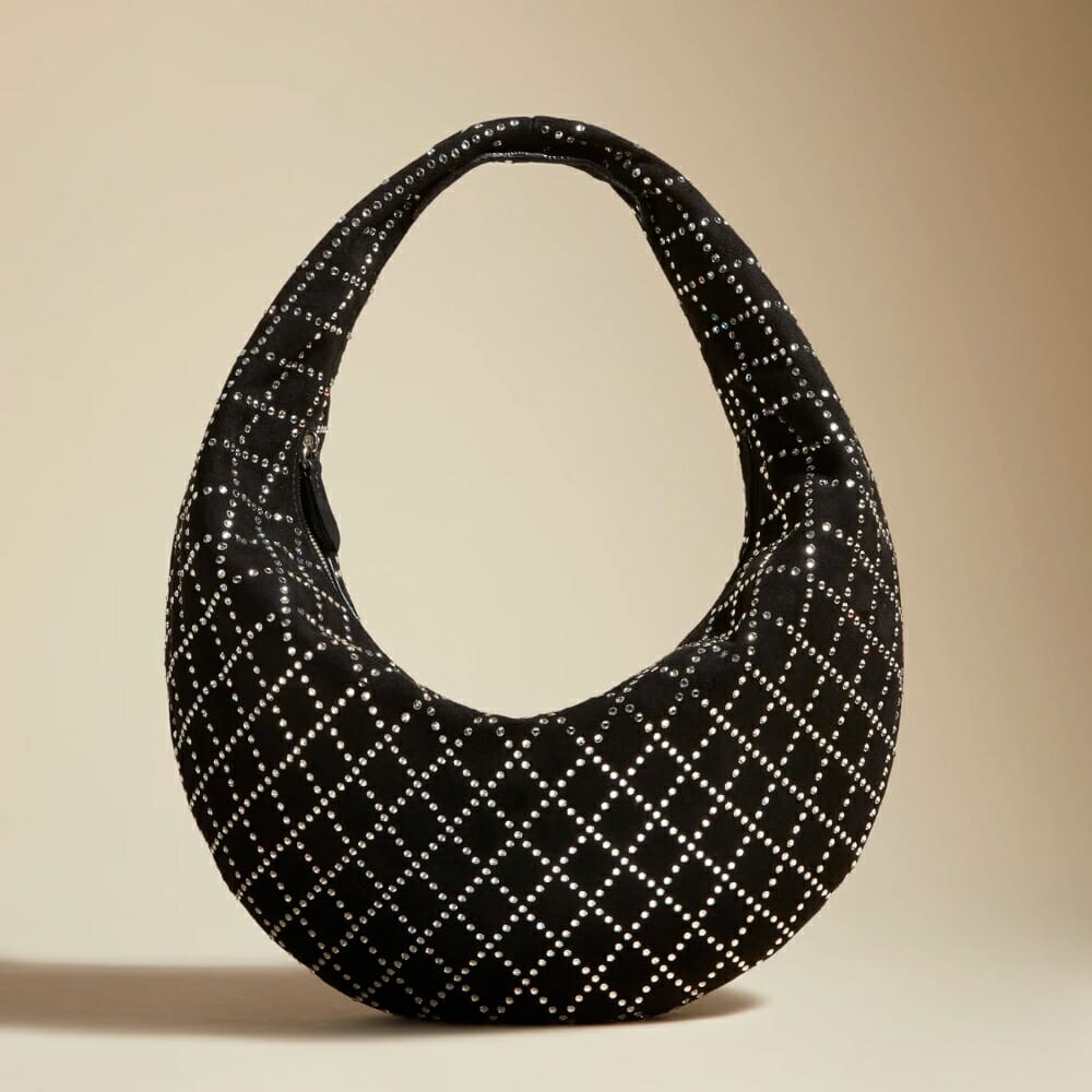 Khaite The Medium Olivia Hobo in Black with Lozenge Crystals