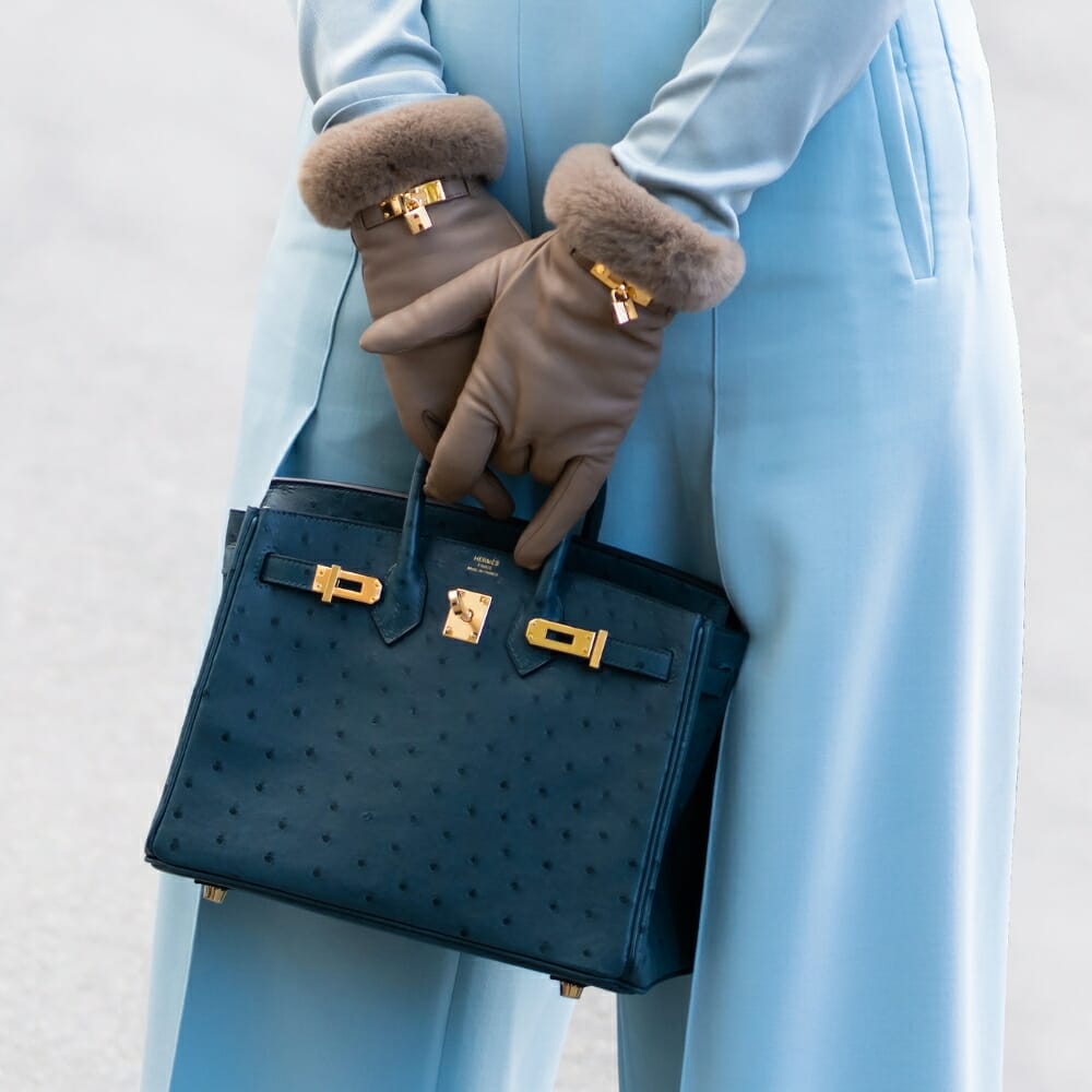 Hermes 30 Birkin Handbag Blue Ostrich 