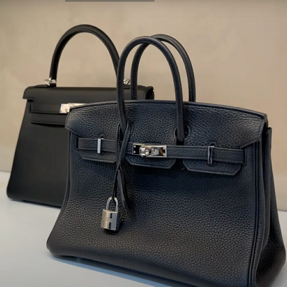 Hermes 25 Black Calfskin Grain Leather