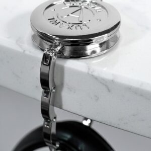 Silver LUXAWL table bag hook for designer bags