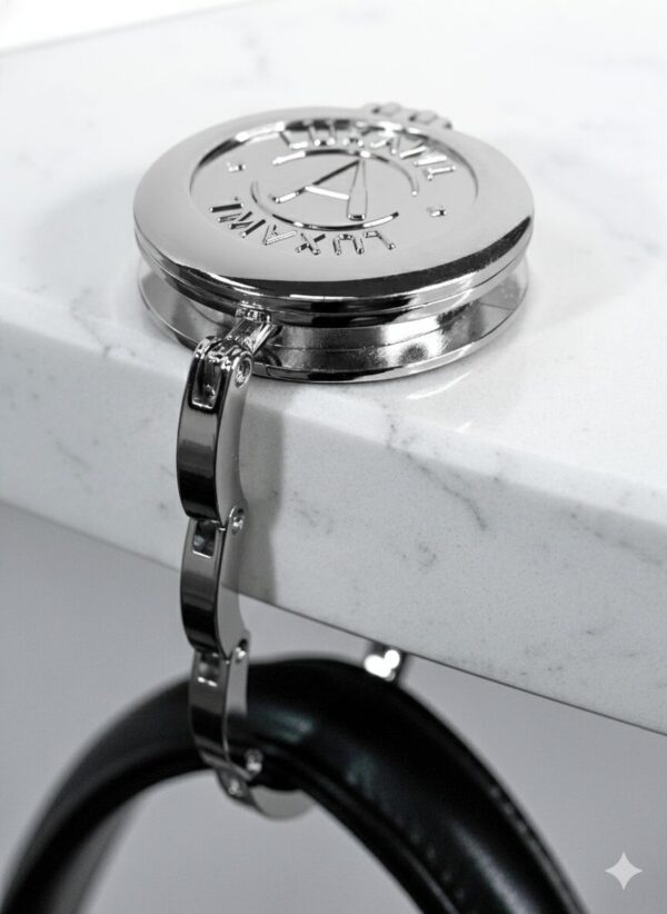 Silver LUXAWL table bag hook for designer bags