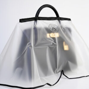 LUXAWL clear bag rain cover coat with black trim