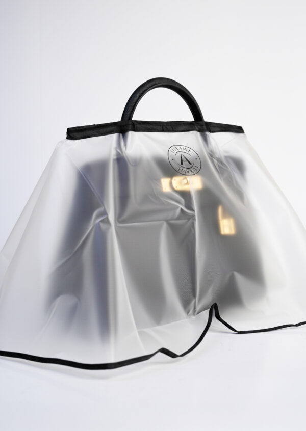 LUXAWL clear bag rain cover coat with black trim